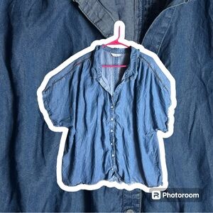 3X Denim Button Down Blouse